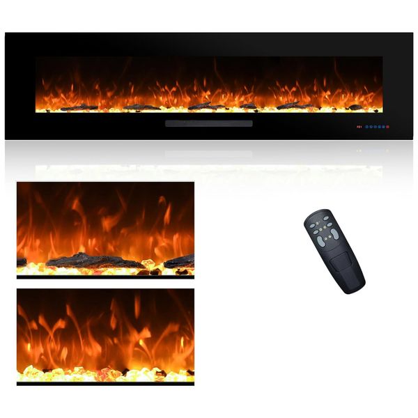 Lareira Elétrica de Embutir A46x182L cm com Controle Remoto, 13 Cores de Chamas, 5 Brilhos, e Temporizador, 110V 1500W, Oxhark Flame, Preta