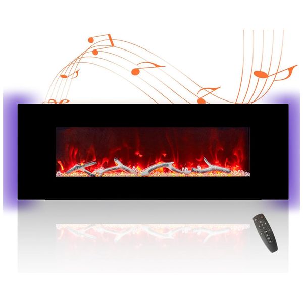 Lareira Elétrica de Embutir Ultrafina A45x127L cm com Controle Remoto, Temporizador 8H, Baixo Ruído e Alto-Falantes via Bluetooth, 110V 1500W,