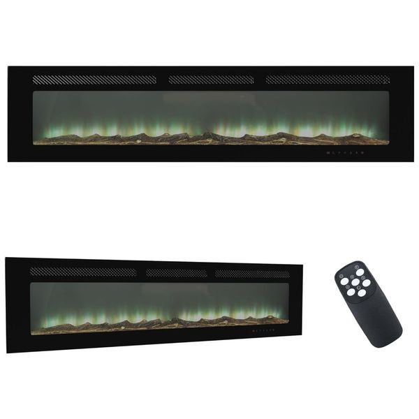 Lareira Elétrica de Embutir A43x182L cm com Temporizador, Controle Remoto e Chamas de LED Linear, 110V 1500W, MONDAWE, Preta