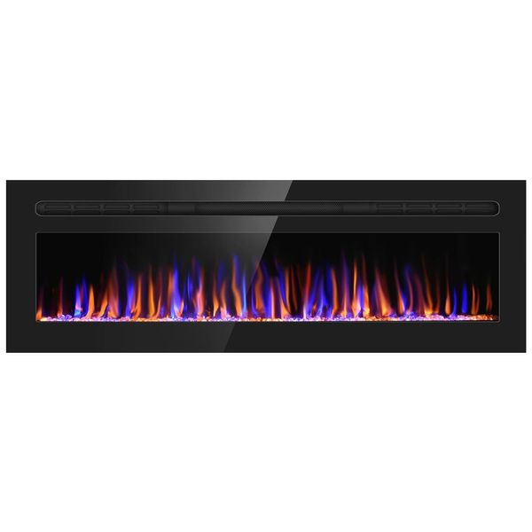 Lareira Elétrica de Embutir A44x152L cm com Controle Remoto, Chamas Multicoloridas e Temporizador, 110V 1500W, Upesitom, Preta
