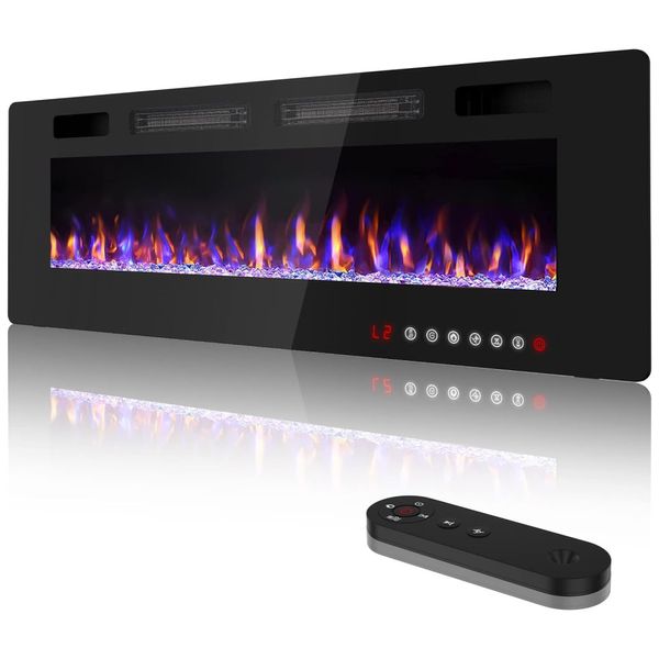 Lareira Elétrica de Embutir A45x152L cm com Controle Remoto e Digital, 110V 1500W, Eueiriup, Preta