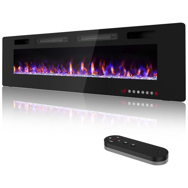 Lareira Elétrica de Embutir A45x182L cm com Controle Remoto e Digital, 110V 1500W, Eueiriup, Preta