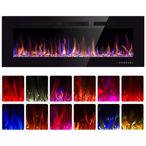 Lareira Elétrica de Embutir A45x152L cm com Controle de Temperatura, Chamas Multicoloridas, Temporizador e Controle Remoto, 110V 1500W, Xbeauty,