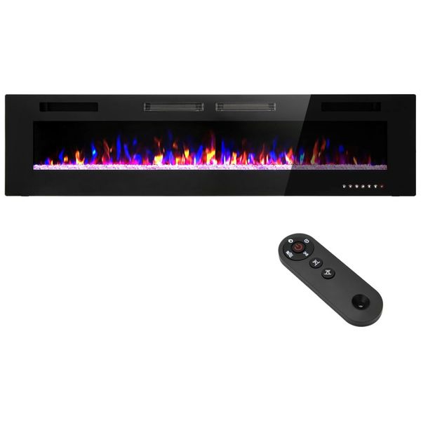 Lareira Elétrica de Embutir Ultrafina A45x182L cm com Temporizador, Controle Remoto e Digital, 110V 1500W, Sophia & William, Preta