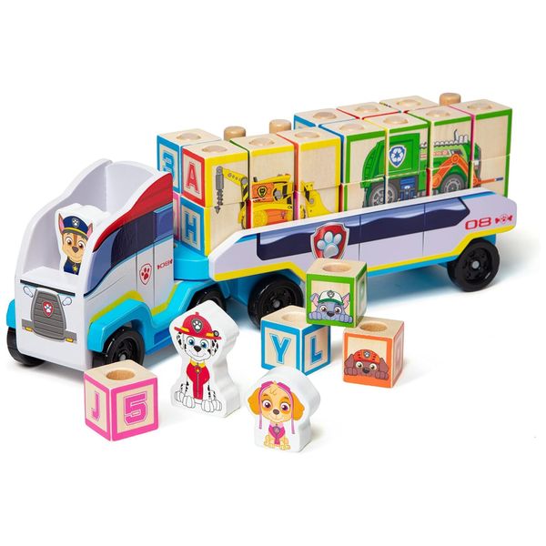 Caminhão de Bloco ABC de Madeira, Tema Patrulha Canina com 33 Peças para Crianças Acima de 3 Anos, Melissa & Doug