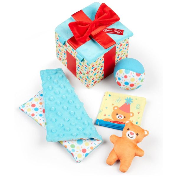 Kit 5 Brinquedos Infantis de Pelúcia Sensoriais com Caixa de Madeira de Armazenamento para Crianças Acima de 3 Anos, Melissa & Doug