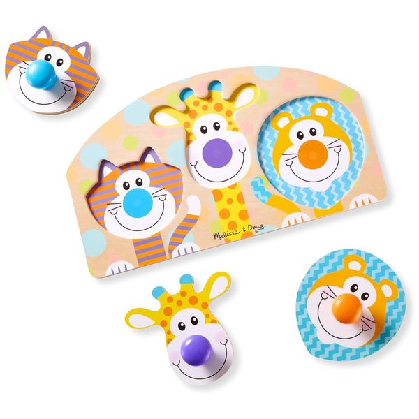 Quebra Cabeça de Madeira para Bebês, Tema Animais da Selva com 3 Peças e Grandes Botões, Melissa & Doug