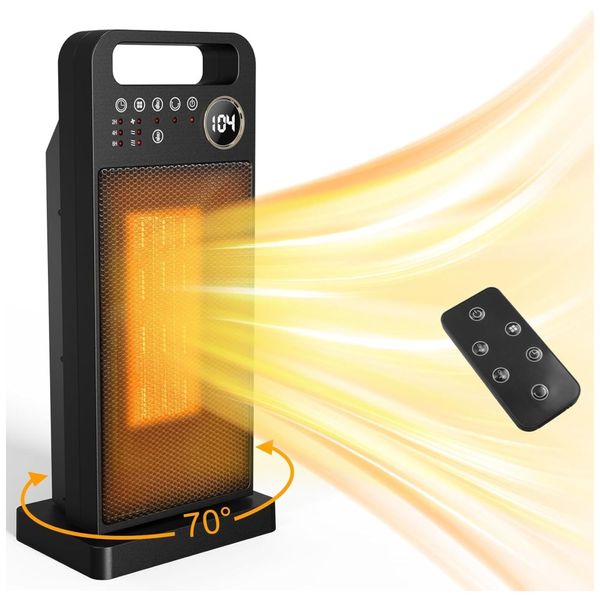 Aquecedor Elétrico com Termostato, 3 Modos de Aquecimento, Display LED  e Temporizador 12H, 110V 1500W, AVCNUJ, Preto