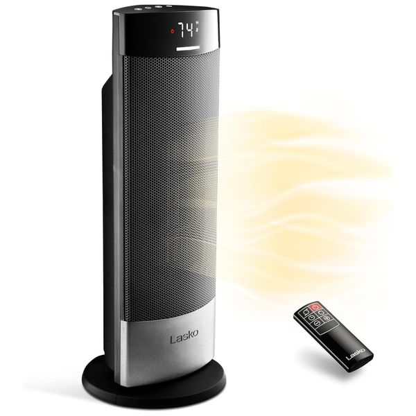 Aquecedor Elétrico de Cerâmica com Tela Digital, Interruptor Tipover e Bloqueio para Crianças Ideal para Casa, 110V 1500W, Lasko, Preto