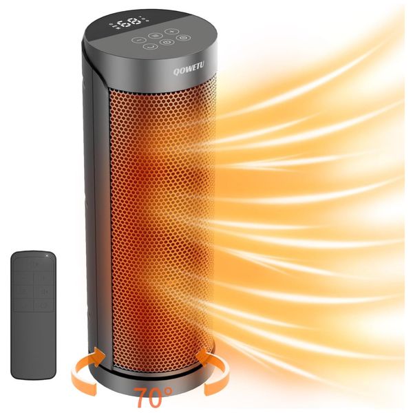 Aquecedor Elétrico Portátil com Controle Remoto, Temporizador 12H e Silencioso, 110V 1500W, QOWETU, Preto