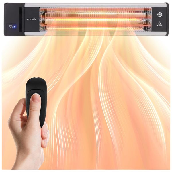 Aquecedor Elétrico Infravermelho Externo de Parede com Controle Remoto, 110V 1500W, SereneLife, Preto