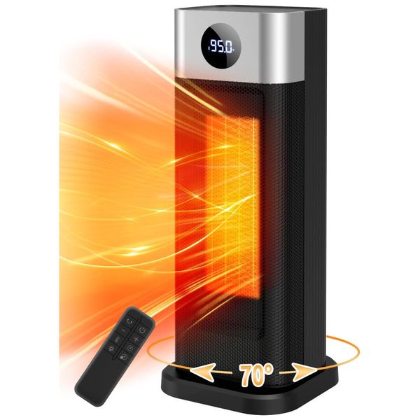 Aquecedor Elétrico Portátil com Controle Remoto, Aquecimento Rápido, Proteção Contra Superaquecimento e Tombamento, 110V 1500W, KEERCIGA, Preto