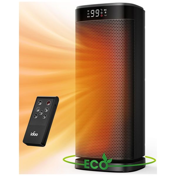 Aquecedor Elétrico Portátil com Controle Remoto, Modo Eco e Ventilador, 110V 1500W, iDOO, Cinza