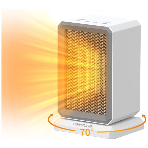 Aquecedor Elétrico Portátil com 3 Níveis de Potência e Oscilação de 70ºC, 110V 1500W, Benguoo, Branco