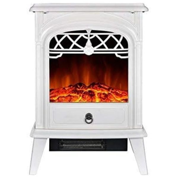 Lareira Elétrica Portátil com Efeito de Chama Realista e Proteção Contra Superaquecimento, 110V 1500W, GMHome, Branca