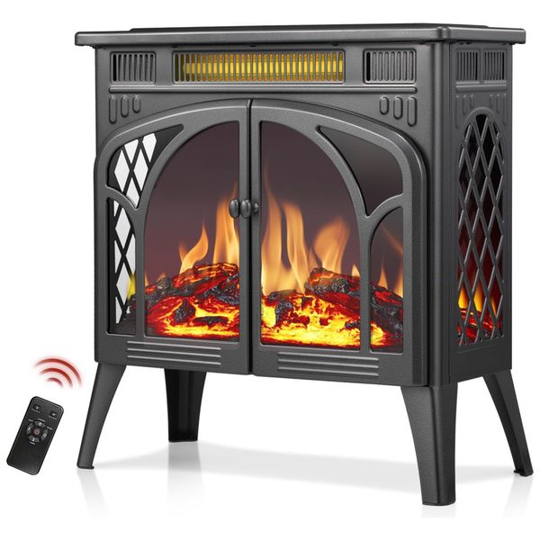 Lareira Elétrica com Controle Remoto e Brilho Ajustável, 110V 1500W, RWFLAME, Cinza