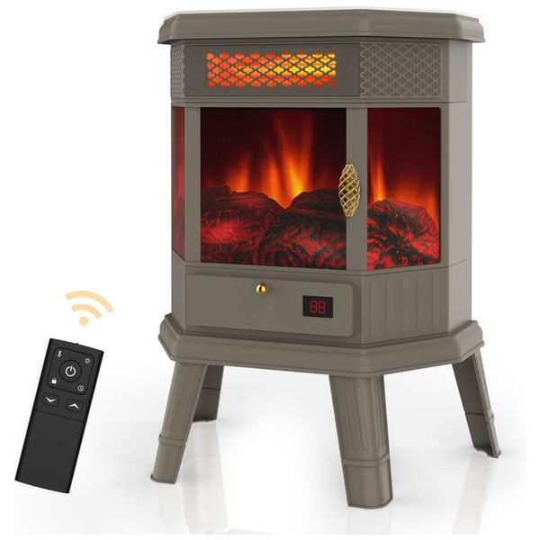 Lareira Elétrica Portátil Autônoma com Efeito de Chamas 3D, Controle Remoto e Temporizador, 110V 1500W, RealSmart, Marrom