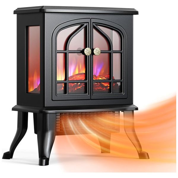 Lareira Elétrica Portátil Infravermelha com Aquecimento Rápido 3s, 2 Modos e Efeito Realista de Chamas 3D, 110V 1500W, Airchoice, Preta