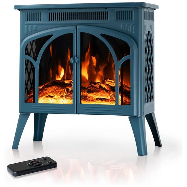 Lareira Elétrica Portátil Autônoma com Chamas Realista 3D, 4 Cores Variáveis e Controle Remoto, 110V 1500W, Electactic, Verde Escuro