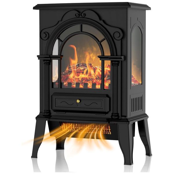 Lareira Elétrica Portátil com Efeito de Chamas Realista 3D e Proteção Contra Superaquecimento, 110V 1500W, Eueiriup, Preta