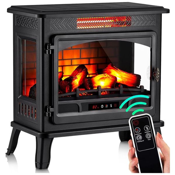 Lareira Elétrica Portátil Infravermelha com Controle Remoto e Efeito de Chama 3D, 110V 1500W, Brightown, Preto