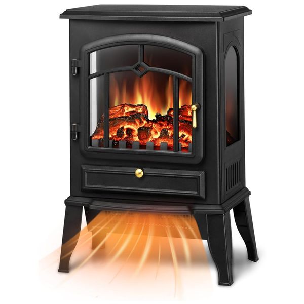 Lareira Elétrica Portátil com Chamas Realista, Design Retrô e Termostato, 110V 1500W, Xbeauty, Preta