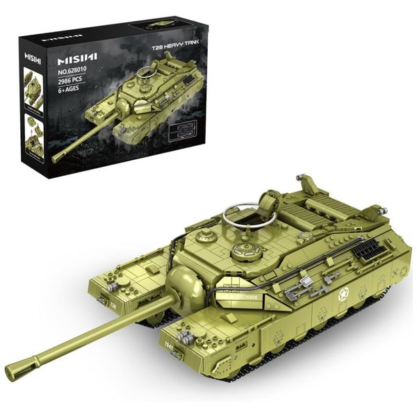 Kit de Construção Tanque Militar Panlos T28 com 2986 Peças para Crianças Acima de 8 Anos, MISINI, Verde