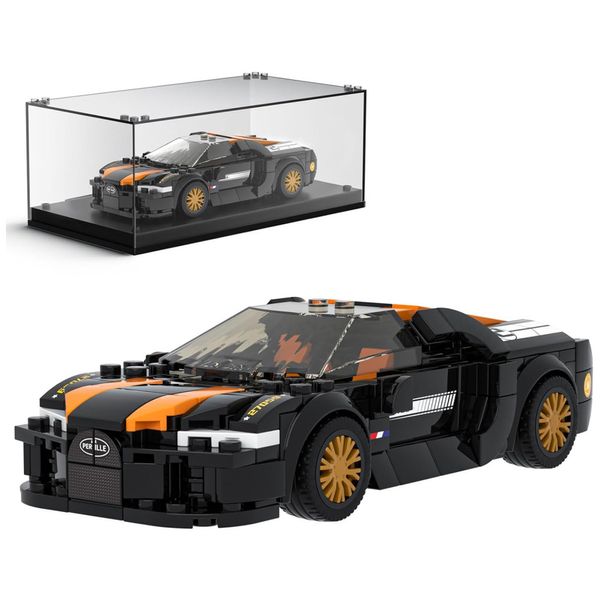 Kit de Construção Carro Bugatti Chiron 300 com 386 Peças e Vitrine de Acrílico para Crianças Acima de 8 Anos, Mold King, Preto