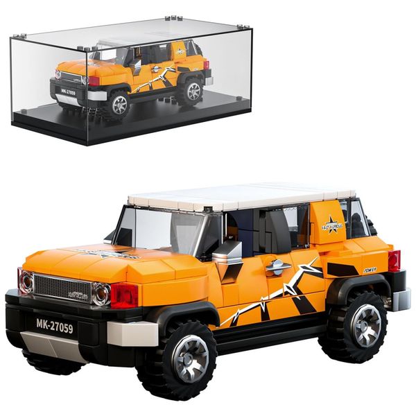 Kit de Construção Carro Toyota Land Cruiser SUV com 414 Peças e Vitrine de Acrílico para Crianças Acima de 8 Anos, Mold King, Laranja
