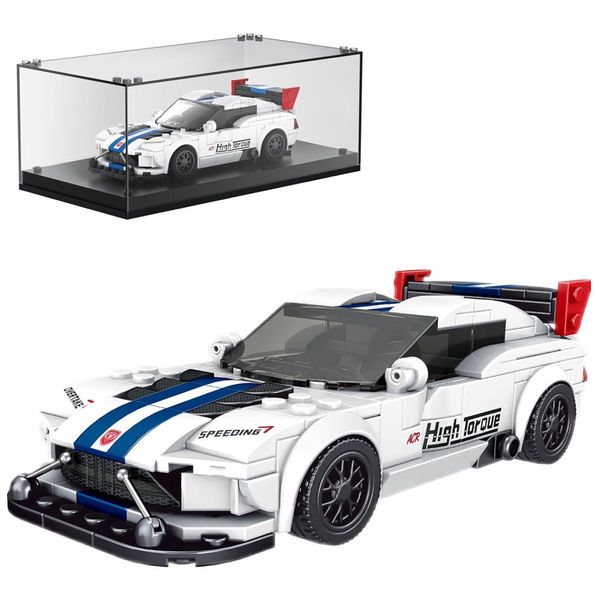 Kit de Construção Carro Dodge Viper com 388 Peças e Vitrine de Acrílico para Crianças Acima de 8 Anos, Mold King, Branco
