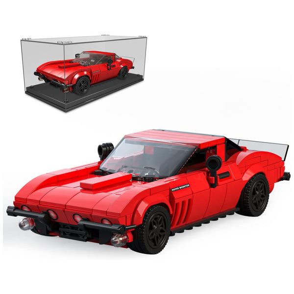 Kit de Construção Corvette Chevrolet  com 332 Peças e Vitrine de Acrílico para Crianças Acima de 8 Anos, Mold King, Vermelho