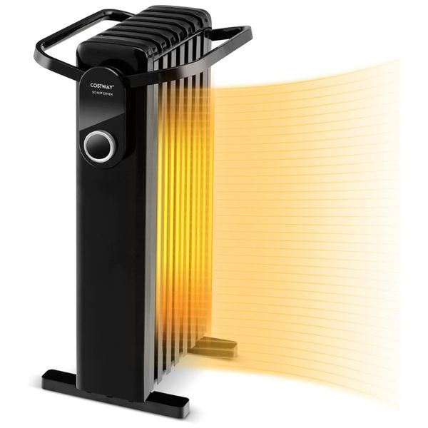 Aquecedor Elétrico a Óleo com Rack Suspenso Dobrável, 3 Opções de Calor e Proteção Dupla de Segurança, 110V 1500W, COSTWAY, Preto