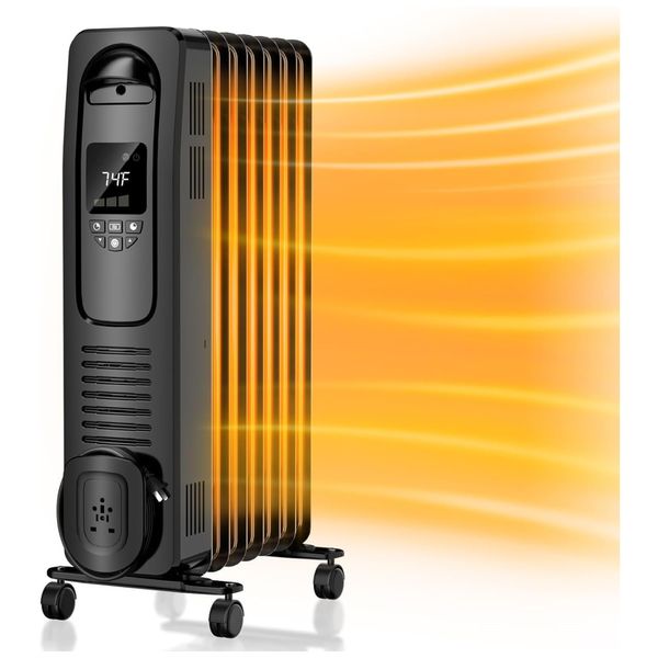 Aquecedor  Óleo Elétrico com Termostato Ajustável, 4 Modos, Display LED, Proteção Contra Tombamento e Superaquecimento, 110V 1500W, BREEZEHEAT, Preto