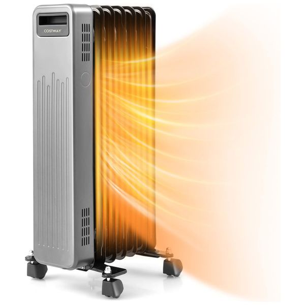 Aquecedor a Óleo Portátil com Rodas, 3 Níveis de Calor, Proteção Contra Tombamento e Superaquecimento, 110V 1500W, COSTWAY, Preto