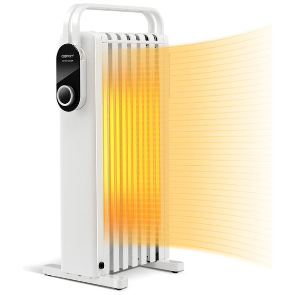Aquecedor Elétrico a Óleo com Rack Suspenso Dobrável, 3 Opções de Calor e Proteção Dupla de Segurança, 110V 1500W, COSTWAY, Branco