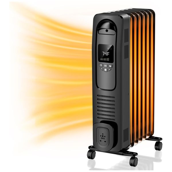 Aquecedor Elétrico a Óleo com Termostato Ajustável, 4 Modos de Aquecimento, Proteção Contra Tombamento e Superaquecimento, 110V 1500W, Zionheat, Preto