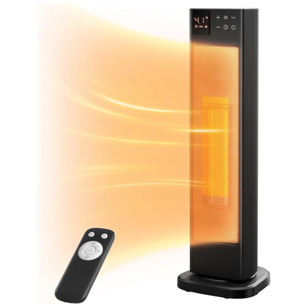 Aquecedor de Torre Cerâmica com Modo ECO, Temporizador 12H, Controle Remoto e Proteção de Segurança, 110V 1500W, PELONIS, Preto