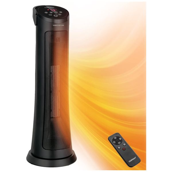 Aquecedor Cerâmico com Oscilação 60º e Proteção Contra Sobreaquecimento, 110V 1500W, COSTWAY, Preto
