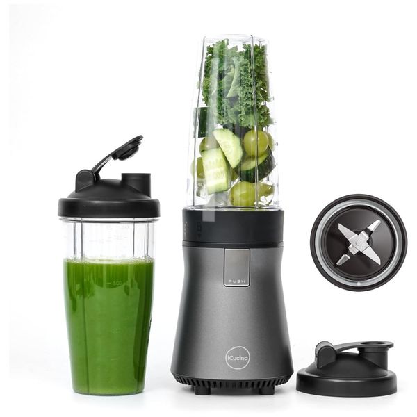 Liquidificador para Vitaminas com 2 Copos de 830mL e Tampa, 110V 500W, iCucina, Cinza