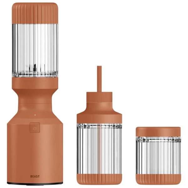 Mini Liquidificador para Vitaminas 640mL com Desligamento Automático e Acessórios, 110V 600W, BEAST, Marrom