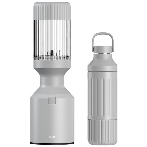 Liquidificador para Vitaminas 1L com Garrafa de Aço Inoxidável e Canudos, 110V 1000W, BEAST, Cinza