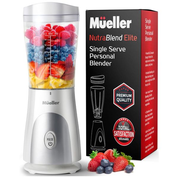 Liquidificador para Vitaminas 440mL com Copo de Viagem e Tampa para Shakes, 110V, Mueller, Branco