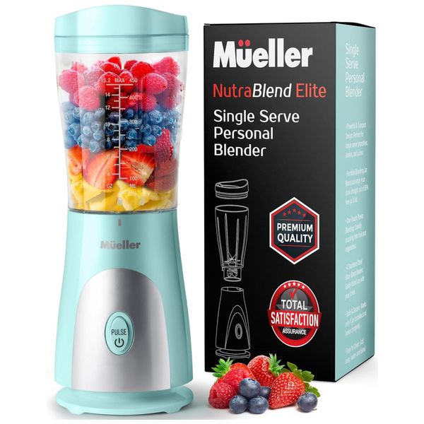 Liquidificador para Vitaminas 440mL com Copo de Viagem e Tampa para Shakes, 110V, Mueller, Azul