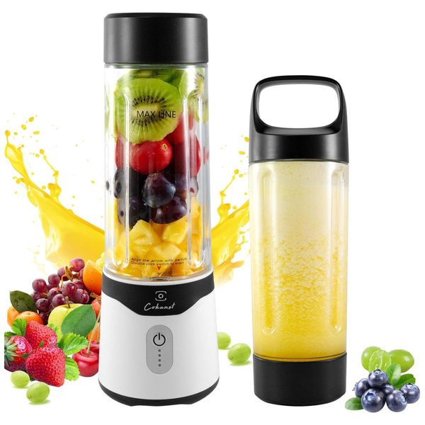 Liquidificador para Vitaminas 530mL com 6 Lâminas, Tampa de Alça e Recarregável ​​USB, 110V, COKUNST, Preto e Branco