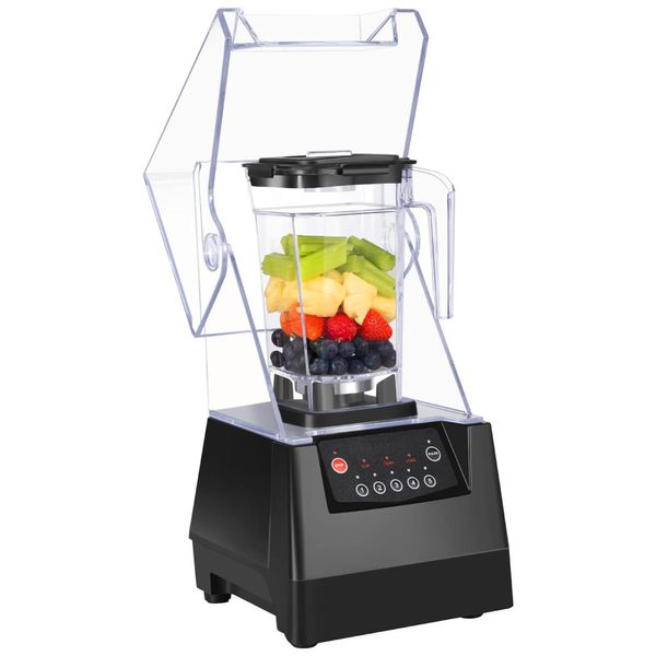Liquidificador Profissional com Lâminas 4D Autolimpantes, à Prova de Som e 5 Velocidades, 110V 1400W, SYBO, Preto
