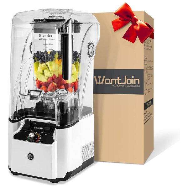 Liquidificador Profissional 2,3L com Escudo Silencioso e 15 Velocidades, 110V 2200W, WantJoin, Branco