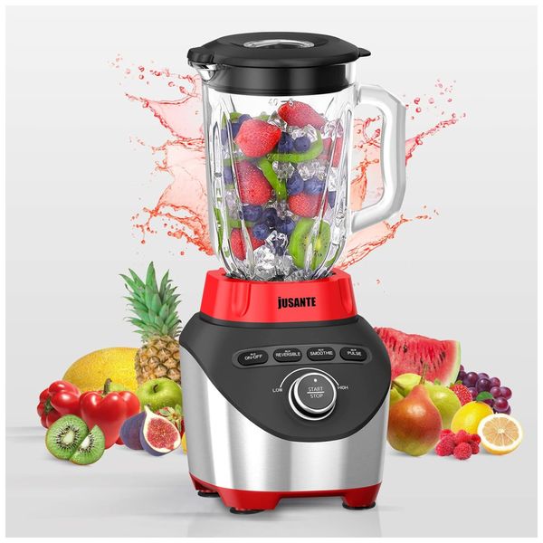Liquidificador de Bancada 1,8L com Jarra de Vidro e Múltiplas Velocidades, 110V 1200W, JUSANTE, Vermelho