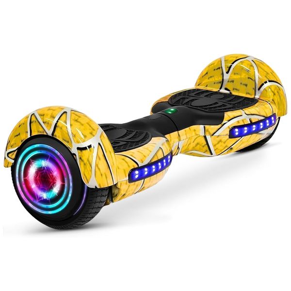Hoverboard com Luz LED, Auto Equilíbrio, Alto-Falante e Velocidade até 12 km/h para Crianças e Adultos, 110V, SISIGAD, Amarelo