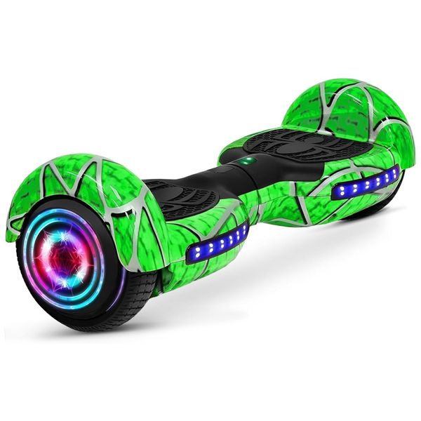 Hoverboard com Luz LED, Auto Equilíbrio, Alto-Falante e Velocidade até 12 km/h para Crianças e Adultos, 110V, SISIGAD, Verde