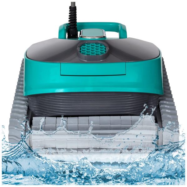 Robô Aspirador de Piscina com Fio, 3 Motores e Escalada em Paredes para Piscinas até 15m, 110V, SereneLife SLPORBT36, Cinza e Azul